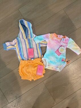 NWT Ruffle Butts Swimsuit & Coverup 0-3 Months